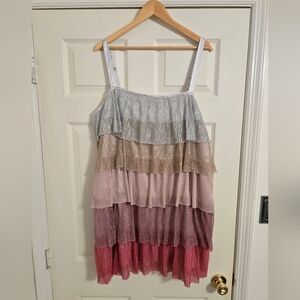 Arula Multicolor Tiered Dress Pink And Silver Size X (XL) NWT